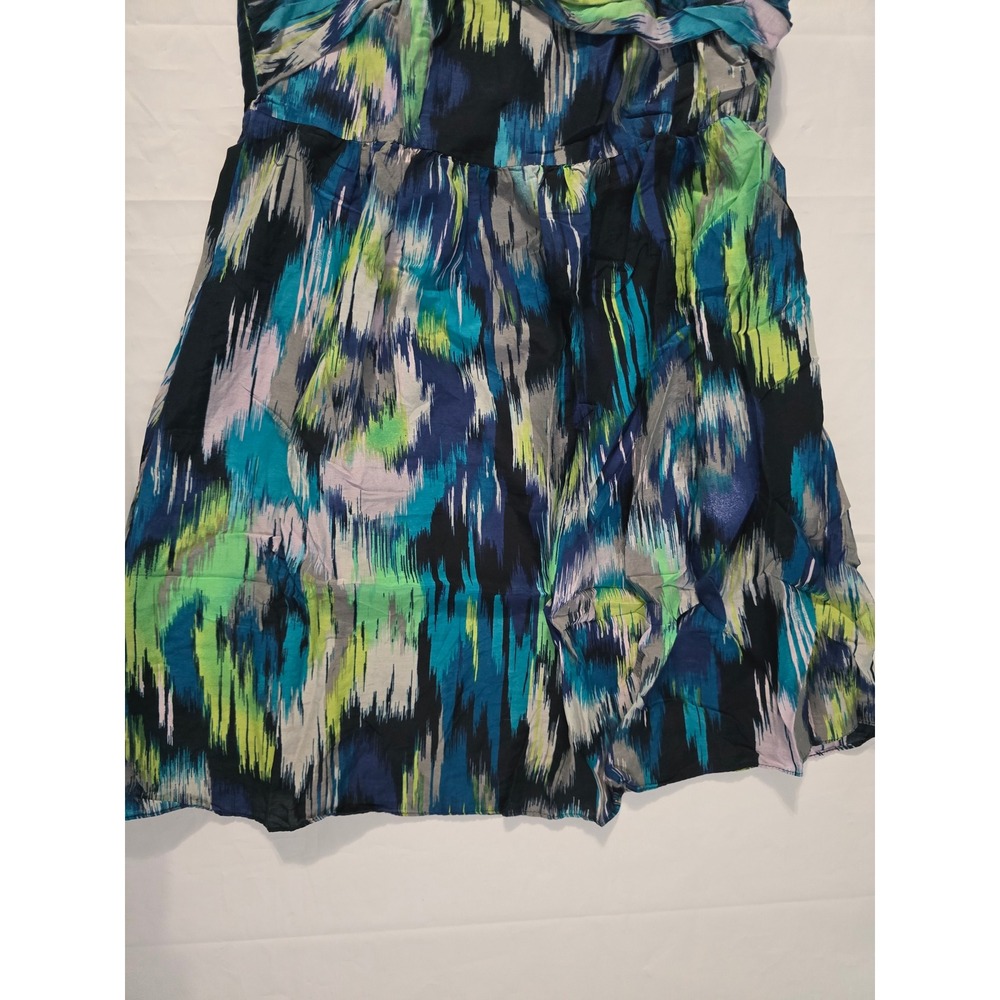 Ann Taylor LOFT One Shoulder Ikat Print Mini Dress Blue Green Size 8 - Picture 6 of 16